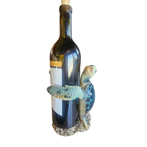 Sea Turtle Wine Bottle Holder Ceramic Heavy Unique - Picture 5 of 14